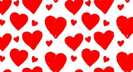 Pastel colored geometric hearts seamless banner design. Crayon drawn cute hearts with simple dots in kid's style. Hand drawn cute romantic seamless pattern for Birthday's wrapping paper