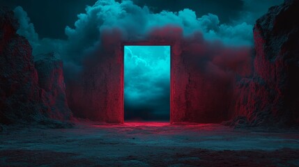 Wall Mural - the concept of heaven and hell is represented through animation, symbolizing the choice between para
