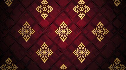 Canvas Print - Seam pattern featuring gold and red colors with intricate designs and textures for textile use