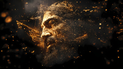 Wall Mural - Pirate captain, black background, fantasy and history concept. generative ai. Gilded Phantom Ships. Illustration