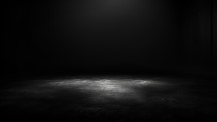 Wall Mural - black background with spotlight to stone ground. dark interior background.