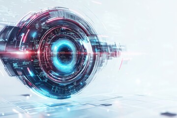 Fototapete - Futuristic digital blue eye with cyber technology, symbolizing AI, biometrics, innovation, surveillance, cybersecurity, and high-tech vision in modern design, Generative AI