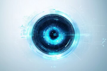 Fototapete - Futuristic digital blue eye with cyber technology, symbolizing AI, biometrics, innovation, surveillance, cybersecurity, and high-tech vision in modern design, Generative AI