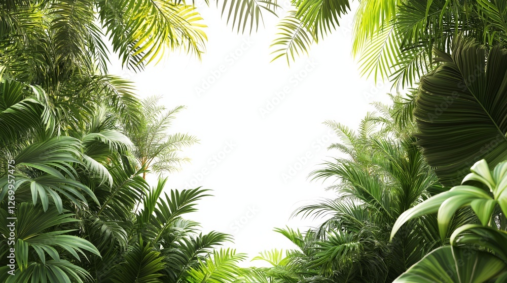 Lush tropical jungle canopy with sunlight filtering through the green ...