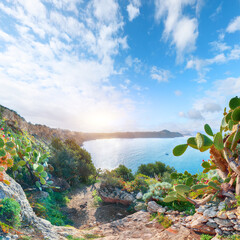 Wall Mural - Stunning spring view on the the cape Milazzo panorama of nature reserve Piscina di Venere.