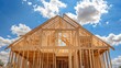 © Maxim Borbut - Suburban house under construction, with wooden beams and timber studs forming the frame of the future residential building in Tarneit, Melbourne