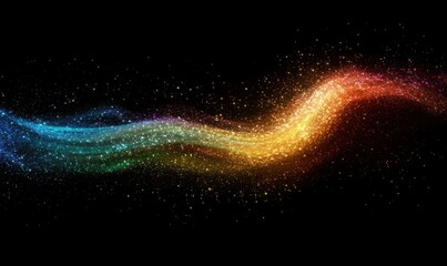 Wall Mural - abstract digital art of glowing colorful particles swirling in a black background, soft neon lights 