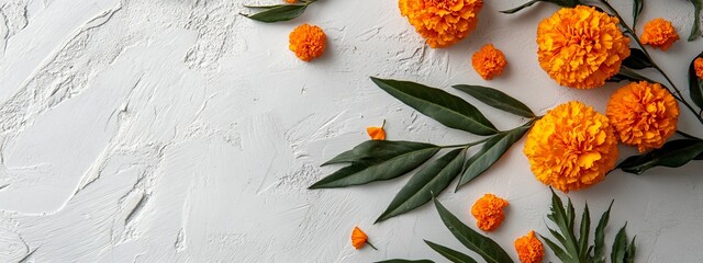 Wall Mural - Mango leaves and marigold flowers are combined to create a beautiful Indian garland, frequently used to adorn spaces during Ugadi, Diwali, Ganesha festivals, weddings, and other functions, making for