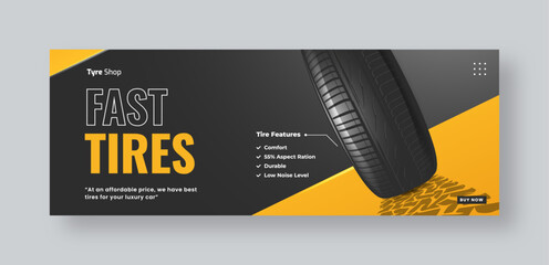 Wall Mural - tire shop social media facebook cover web banner template, auto repair shop banner design
