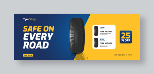 Wall Mural - tire shop social media facebook cover web banner template, auto repair shop banner design
