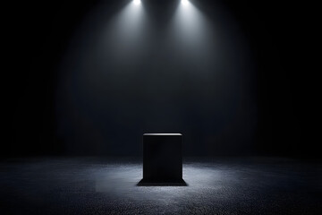 Product showcase with spotlight. Black studio room background. Use as montage for product display
