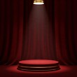 © organik - Elegant red stage podium with luxurious velvet curtains and dramatic spotlight, creating a perfect setting for product display, award ceremonies, or theatrical presentations.