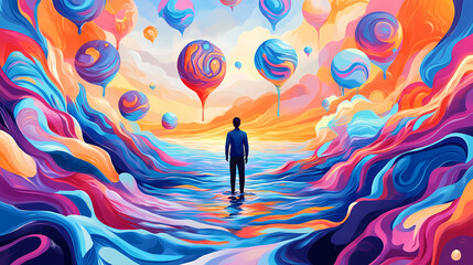 Wall Mural - person endless ocean surrounded