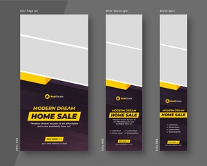 Wall Mural - real estate web banner template, half page ad and wide skyscraper ad design set
