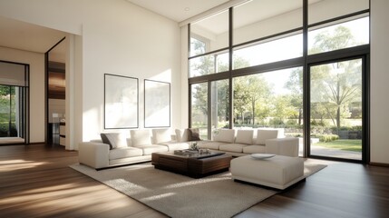 Wall Mural - Modern living room with patio view