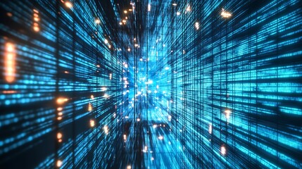 Fototapete - Abstract Representation of Digital Data Flow with Blue Light Effects : Generative AI