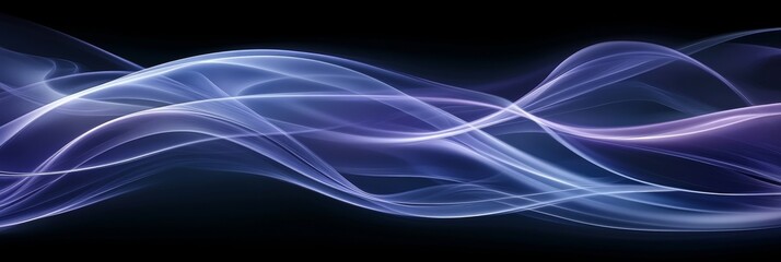 Abstract Blue and Purple Smoke on Black Background, Artistic Design, Flowing Lines, Movement, Wavy