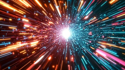 Poster - Vibrant explosion of light particles in a cosmic setting representing energy and motion in a surreal way : Generative AI