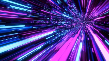 Fototapete - Futuristic abstract background with dynamic neon light streams in vibrant pink and blue colors : Generative AI
