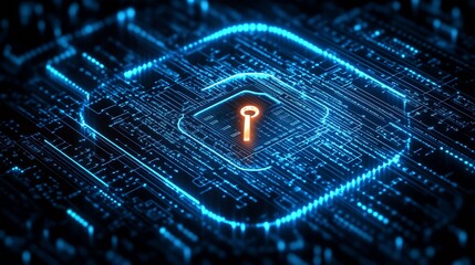 Fototapete - Futuristic Digital Security Key Concept with Advanced Technology Background : Generative AI
