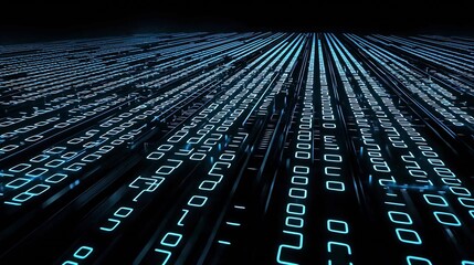 Aufkleber - Extensive digital grid featuring luminous blue binary code representing technological advancement : Generative AI