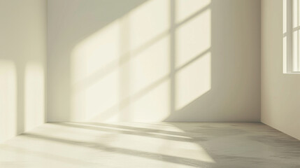 Wall Mural - bright, empty room with soft shadows cast by sunlight through windows, creating serene atmosphere. walls are light colored, enhancing feeling of spaciousness