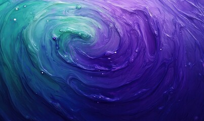 Wall Mural - abstract green swirls with glowing particles suspended in a purple and blue gradient, ethereal, abst
