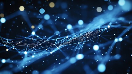 Leinwandbilder - Abstract network connection with glowing blue and white dots background for digital concepts : Generative AI