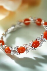 Poster - Stunning Floral and Geometric Bracelet with Red Accents and Gemstones : Generative AI
