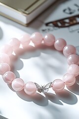 Poster - Delicate pink gemstone bracelet featuring a butterfly charm highlighted in soft lighting : Generative AI