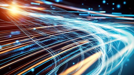 Fototapete - Vibrant Light Trails Illustrating Dynamic Motion in a Tech Inspired Background : Generative AI