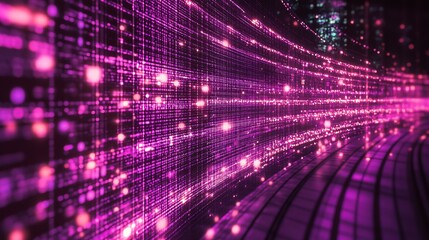 Leinwandbilder - Stunning visual of illuminated grid lines and glowing particles creating a modern abstract pattern : Generative AI
