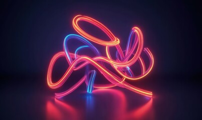 Wall Mural - abstract neon lines forming dynamic shapes on a dark background, soft glowing light creating a futur