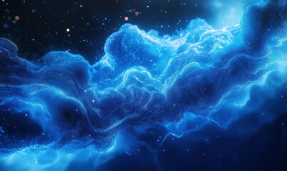 Wall Mural - abstract visualization of a glowing digital cloud, vibrant neon blue data streams highlighting conne