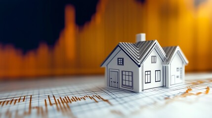 Poster - Charming miniature house set on a financial analysis grid highlighting market performance trends : Generative AI