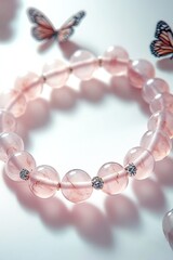Poster - Charming rose quartz bracelet adorned with sparkling jewels and butterfly accents in soft light : Generative AI