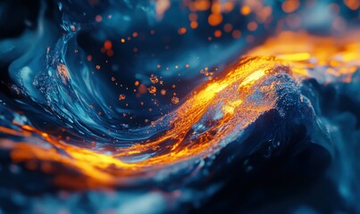 Wall Mural - digital abstract wave of glowing particles, futuristic theme with vibrant blue and orange tones, hig