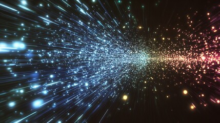 Aufkleber - Captivating depiction of swirling spark particles with a gradient of blue and orange exploding into the dark abyss : Generative AI