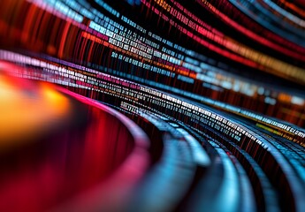 Fototapete - Vibrant abstract representation of data flow with colorful lines and shining binary code : Generative AI