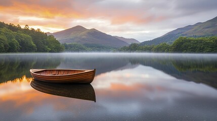 Sticker - Tranquil lakeside meditation at sunrise with mist rising from water