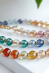 Poster - Colorful Beaded Jewelry Display with Shimmering Gemstones in Various Natural Hues : Generative AI