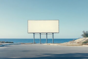 Wall Mural - Empty Billboard by the Sea: A Blank Canvas for Advertising