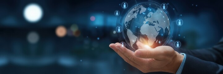Wall Mural - person holds a holographic globe symbolizing global connections and technology