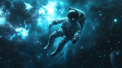 Wall Mural - artistic realistic style spaceman astronaut floating in the space galaxy universe aspect underwater 