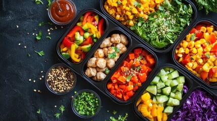 Wall Mural - Healthy boxed dinners with colorful vegetables and lean proteins.