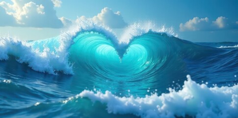 Wall Mural - ocean's light blue embrace forms a delicate heart-shaped wave pattern , curve, tranquil