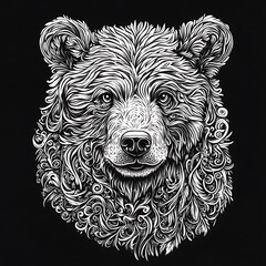 Wall Mural - Detailed black and white bear illustration