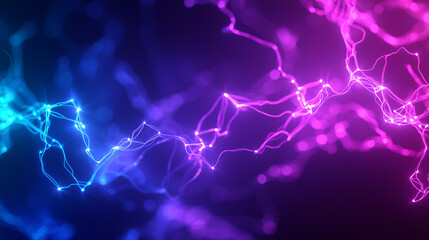 Wall Mural - Vibrant abstract digital network with glowing nodes in blue and pink hues