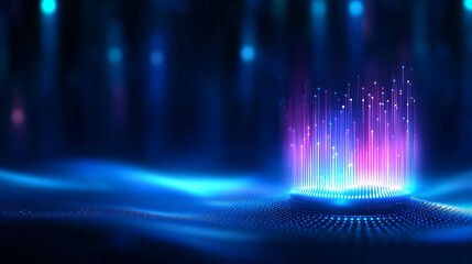 Wall Mural - Digital sound waves with vibrant colors and glowing particles create mesmerizing visual effect