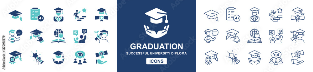education student graduation icon set knowledge cognition online school ...